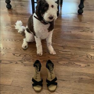 Black and cork wedge sandals